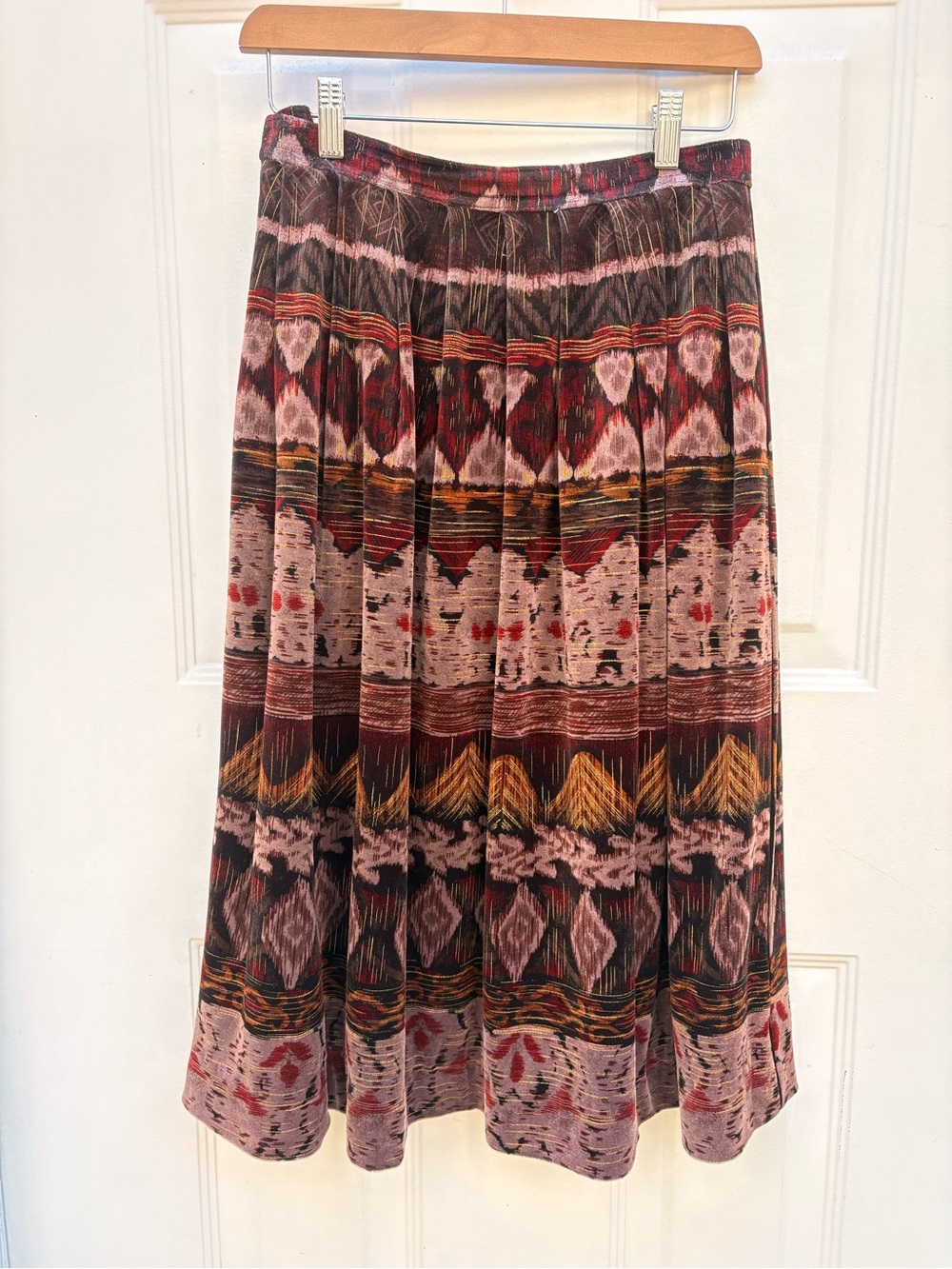 Vintage Bohemian Velvet Pleated Midi Skirt